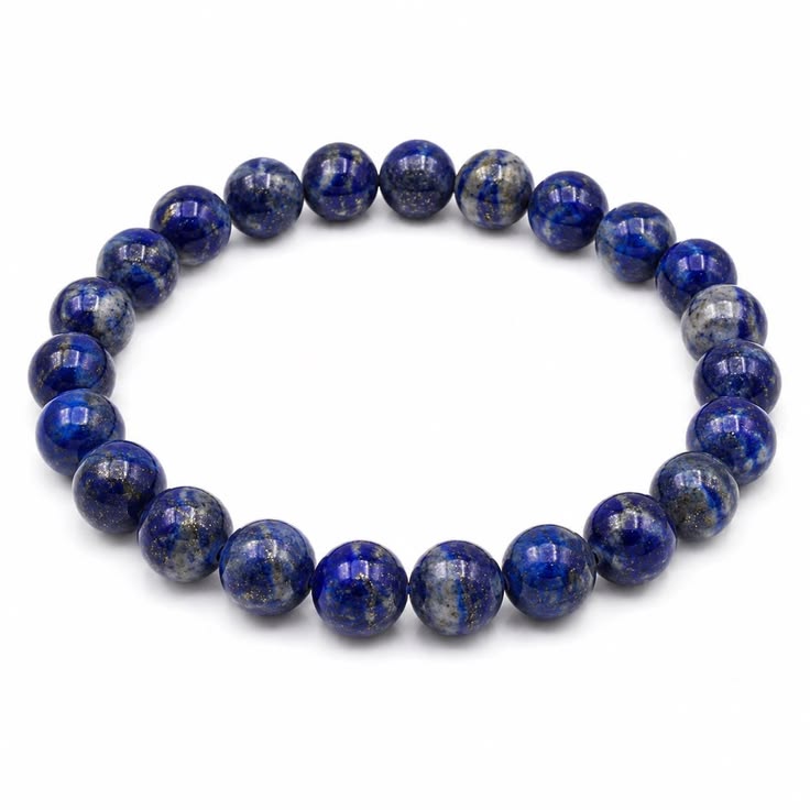 Natural Lapis Lazuli Bracelet made with genuine deep blue gemstone beads featuring golden pyrite flecks, handcrafted stretch bracelet for men and women, ideal for everyday wear, meditation, chakra balancing, and spiritual wellness.