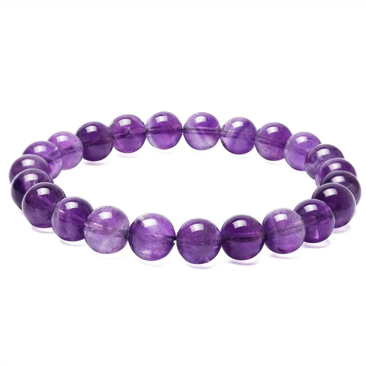 Amethyst crystal bracelet featuring polished purple gemstone beads strung on a durable elastic cord. Known for its calming energy, Amethyst is associated with peace, spiritual growth, mental clarity, and protection. Stylish, comfortable, and perfect for everyday wear