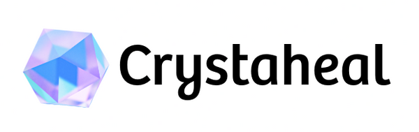 Crystaheal logo featuring a modern and elegant crystal-inspired design that represents healing, positive energy, spiritual wellness, and holistic living. The brand specializes in authentic crystal products, including raw crystals, bracelets, pendants, crystal trees, and other crystal-inspired accessories.